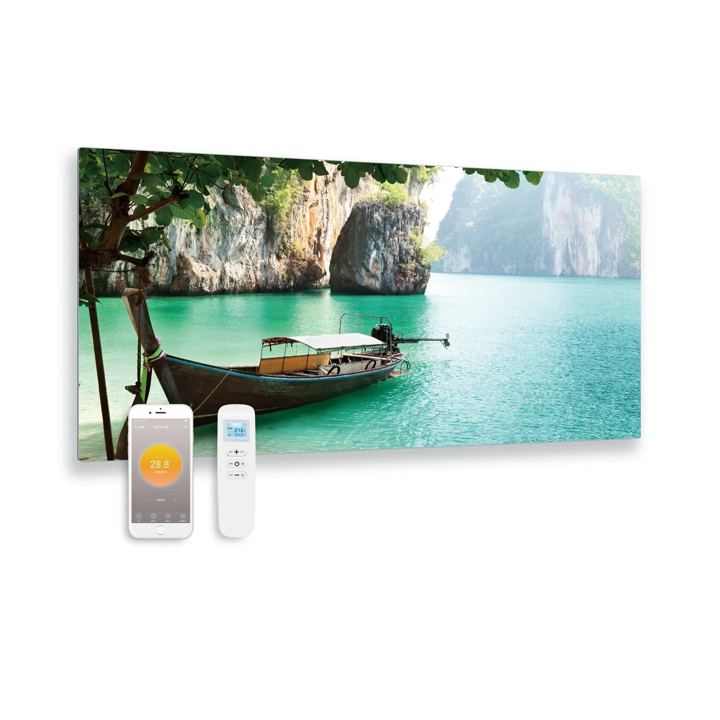 Panneau infrarouge en verre imprimé avec Wi-Fi et télécommande Boot 119x59 700Watt