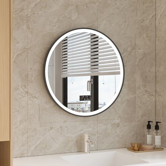 Miroir rond 60 cm cadre noir avec éclairage LED, anti-buée et Wi-Fi