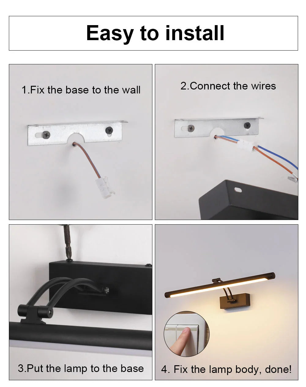 Lampe miroir éclairage LED noir réglable