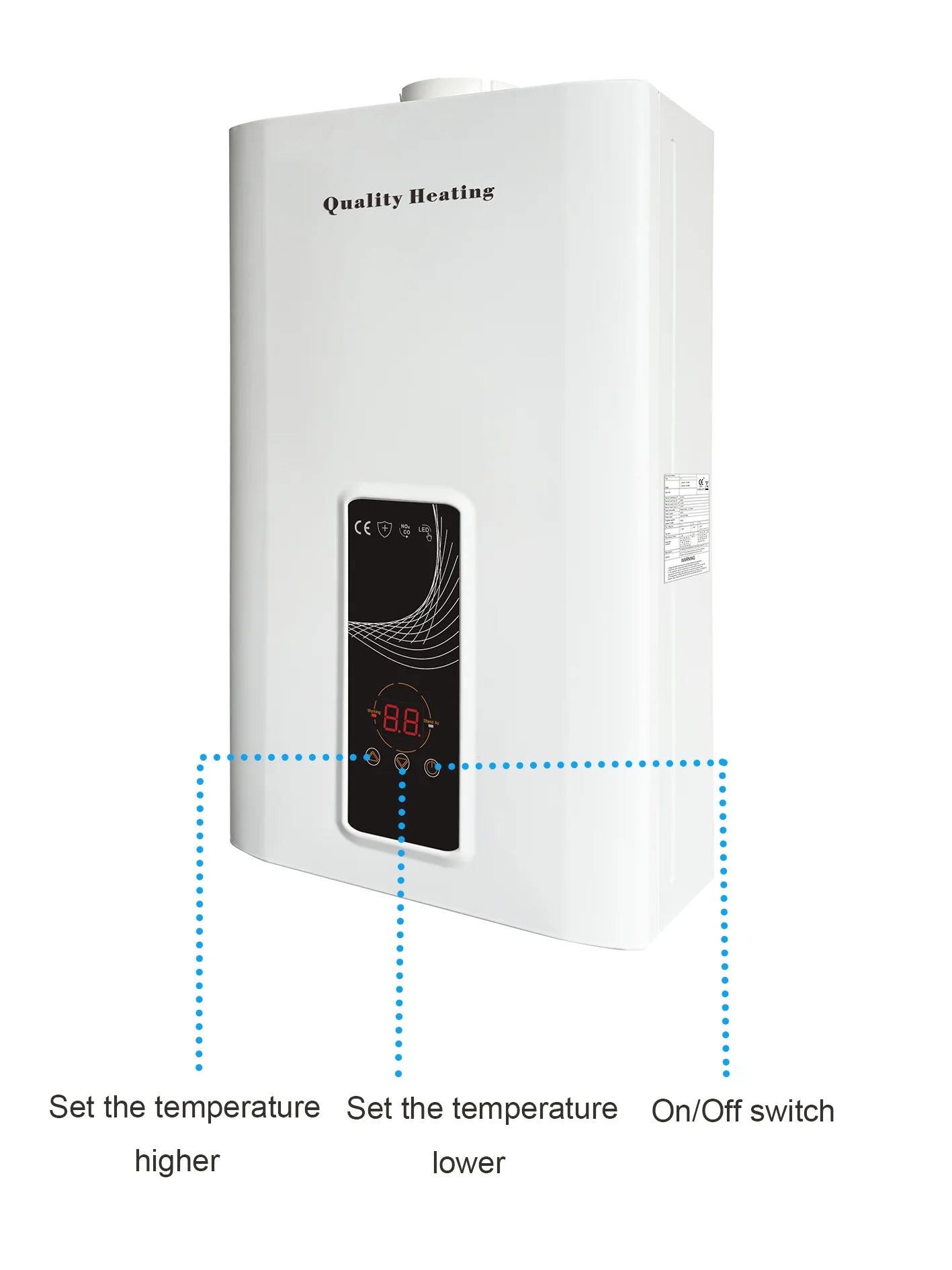 EcoTherm Electronische geiser 230V Digitaal 13L Low Nox Propaan gesloten kamer