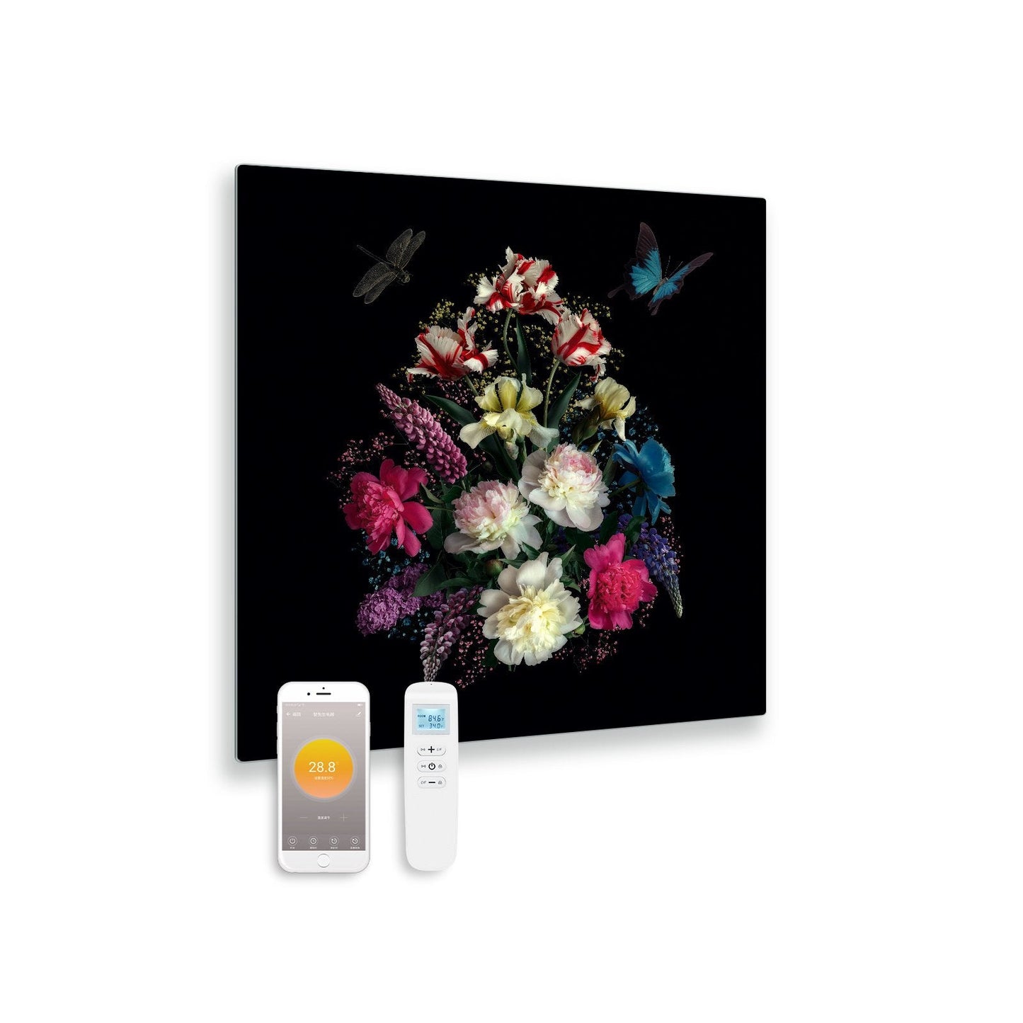 Panneau infrarouge en verre imprimé avec Wi-Fi et télécommande bouquet 79x59 450Watt