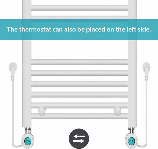 Radiateur Électrique pour Serviettes avec Thermostat Numérique - Radiateur Salle de Bain - 1200 × 500 mm - Blanc - 500 Watt