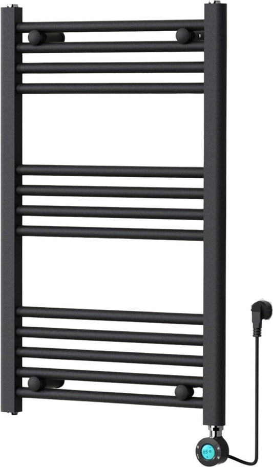 Handdoekradiator Elektrisch met Digitale Thermostaat - Radiator Badkamer - 800 × 500 mm - Mat zwart - 300 Watt