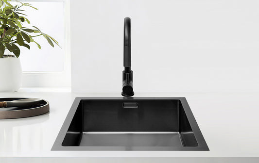 Évier Nurion Black Metal 44,5 x 34,5 – Évier de cuisine - Éviers de cuisine – Bac de cuisine - sans trou pour robinet, inox