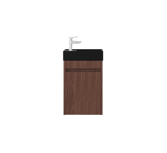 Nurion Meuble de salle de bain Emma - lavabo noir mat et armoire en noyer - 41 x 22,5 x 65 cm