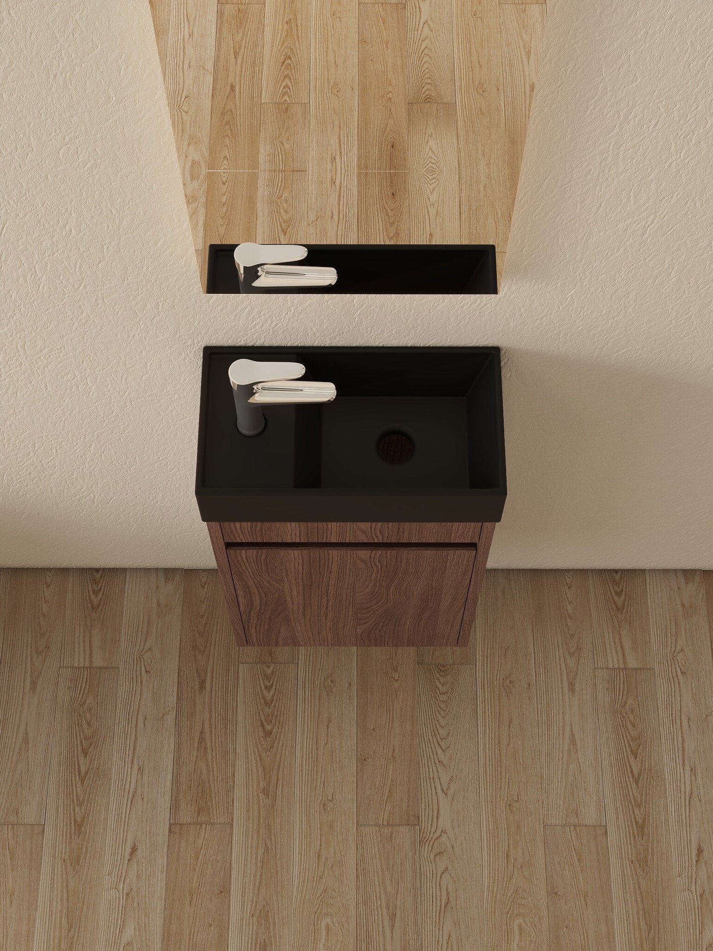 Nurion Meuble de salle de bain Emma - lavabo noir mat et armoire en noyer - 41 x 22,5 x 65 cm