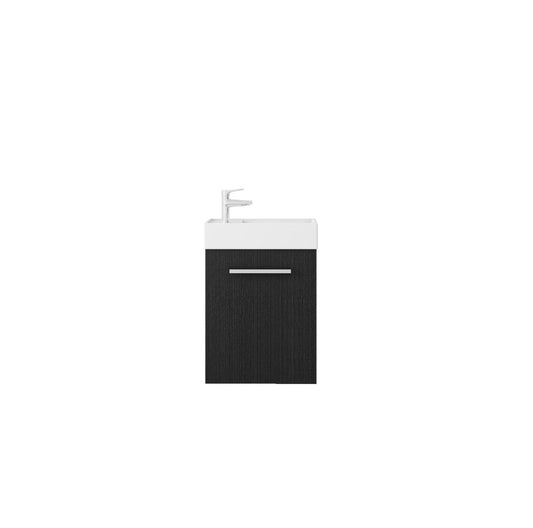 Nurion Meuble de toilette Max - lavabo blanc brillant et armoire en bois noir - 45 x 25 x 72 cm