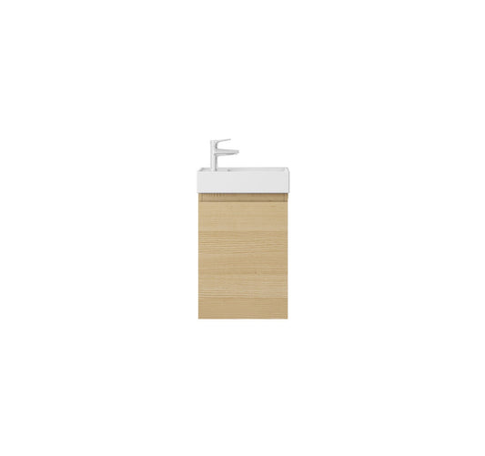 Nurion Meuble de salle de bains Mees - lavabo blanc brillant et armoire en bois clair - 41 x 22,5 x 65 cm