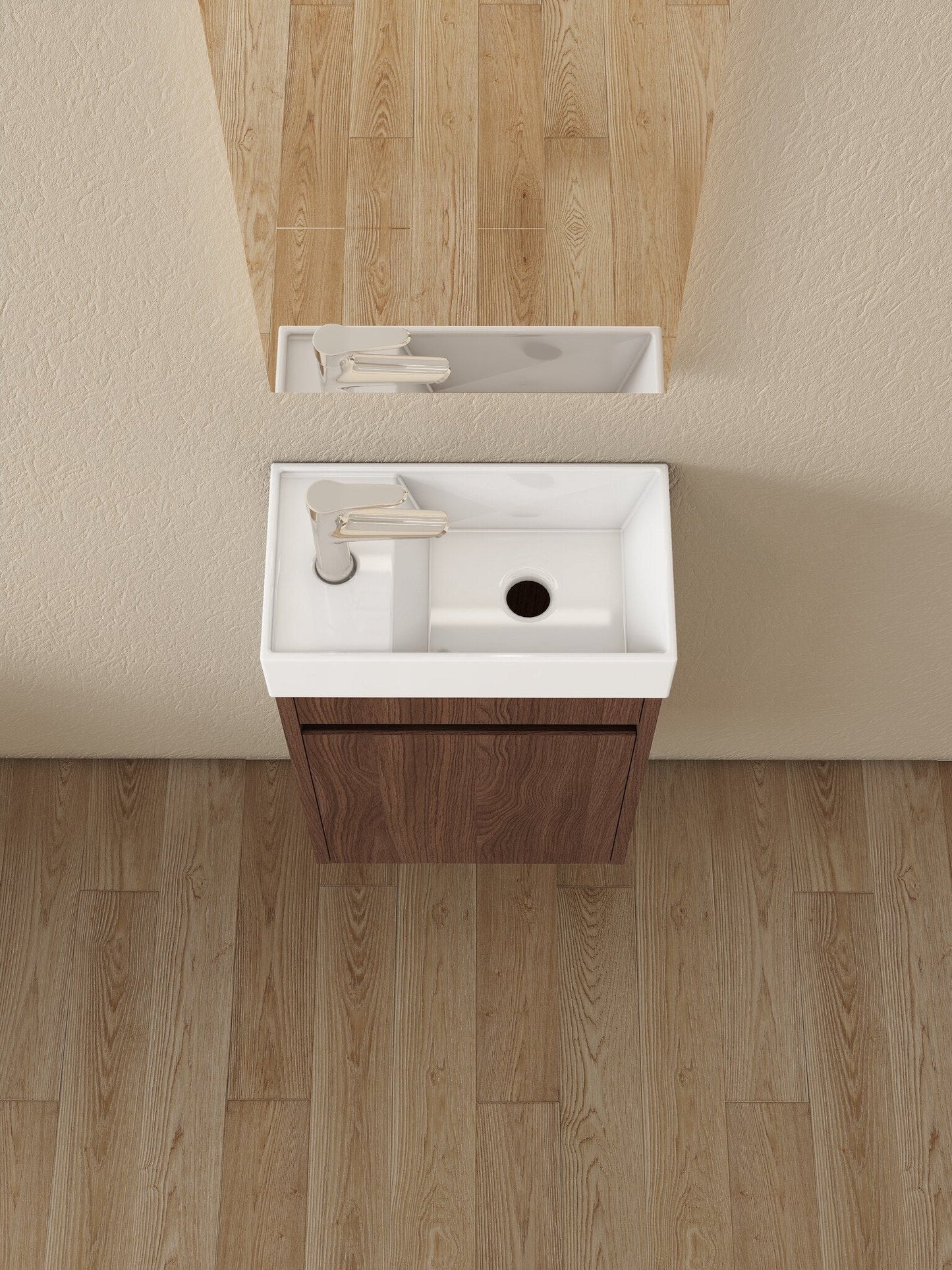 Nurion Meuble de toilette Vince - lavabo blanc brillant et armoire en bois foncé - 41 x 22,5 x 65 cm