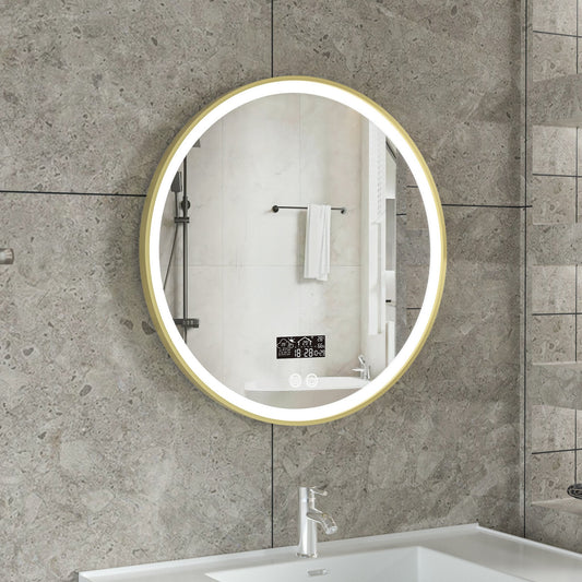 Miroir intelligent rond 60cm cadre or avec éclairage LED, anti-condensation et wifi