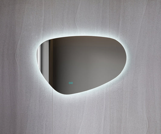 Miroir asymétrique organique avec éclairage LED et anti-condensation 100 cm de large et 65 cm de haut
