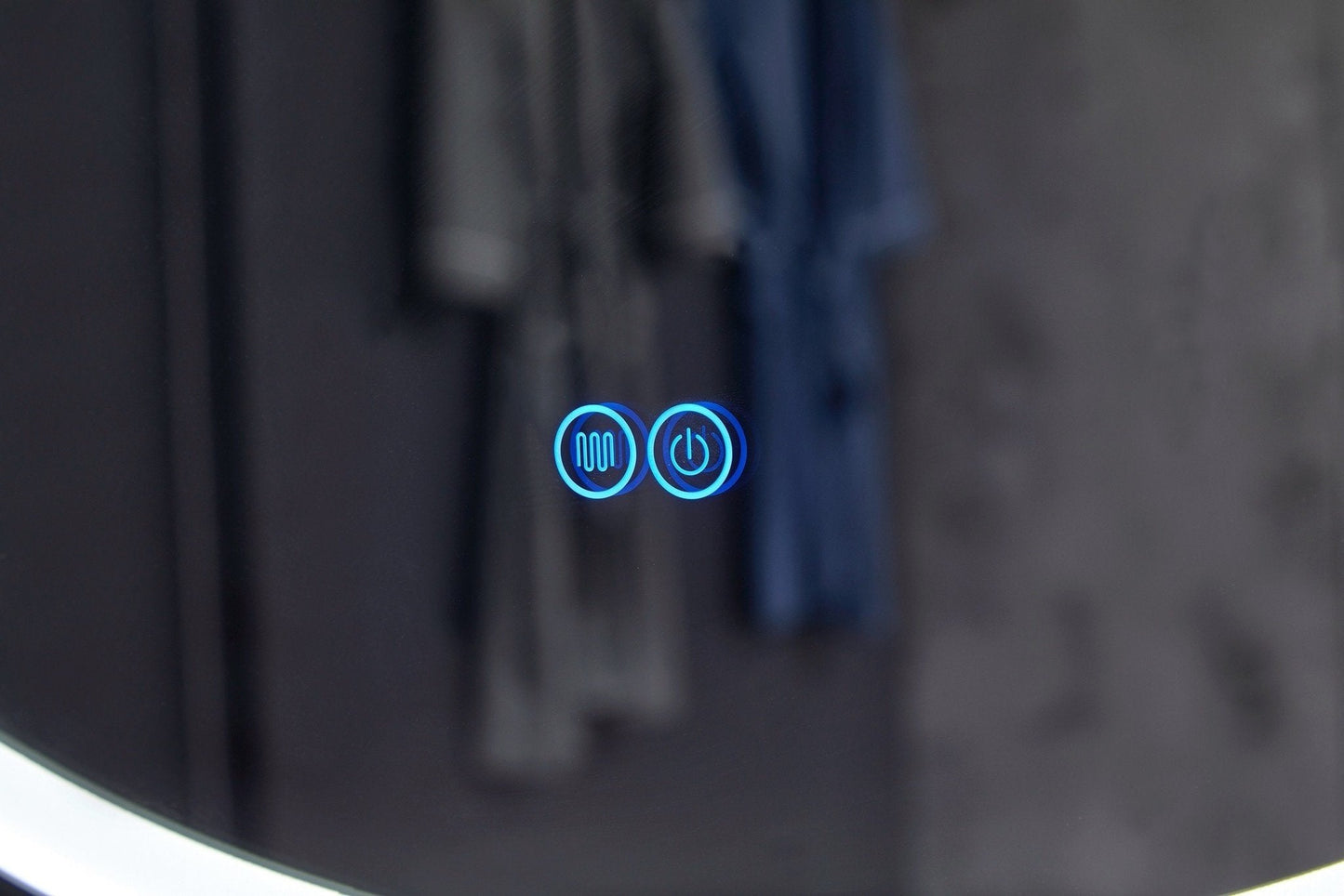 Miroir rond 80 cm avec ceinture tendance, cadre noir, éclairage LED encastré et anti-buée
