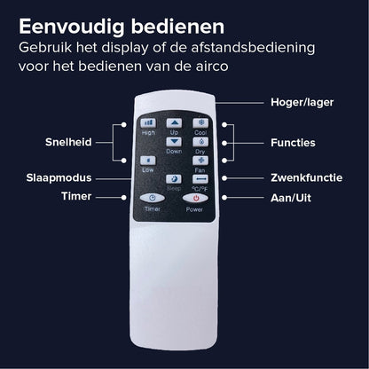 Mobiele airco Wifi ontvochtigen en ventileren met raamafdichting en luchtreiniger 7000btu