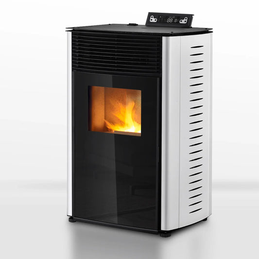 Poêle à pellets - 13.1kW - pour 80-100 m2 - 5 niveaux - minuterie - CR04 Blanc