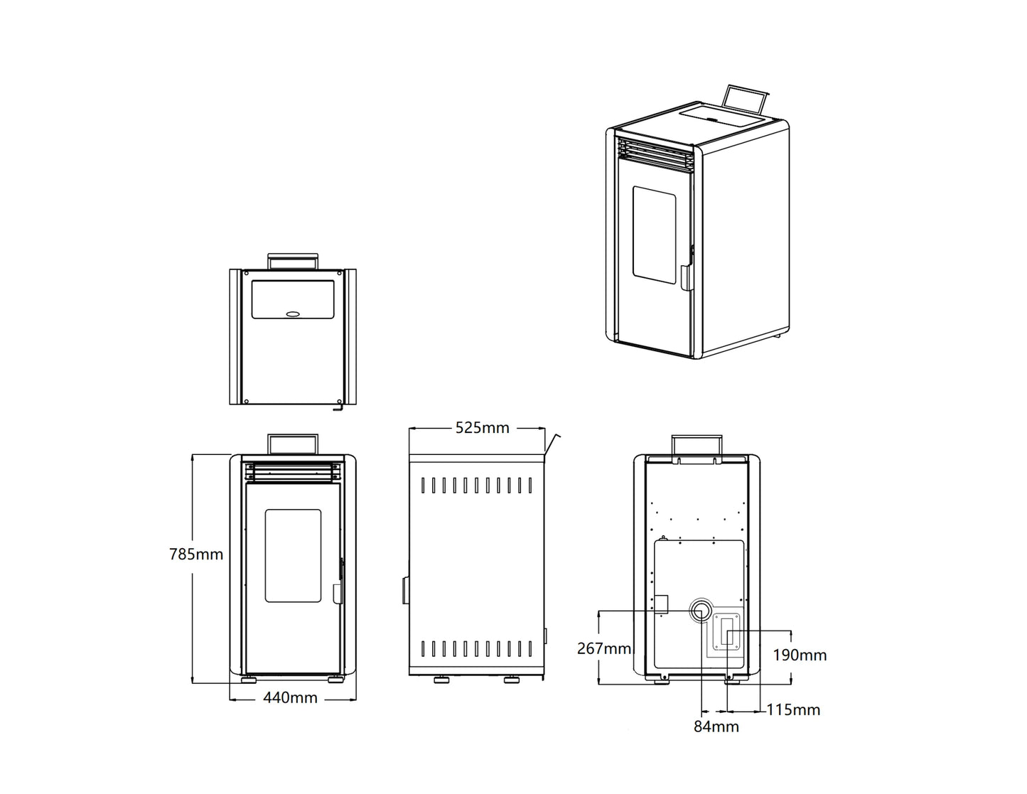 Poêle à granulés - 6kW - pour 40-60 m² - 5 niveaux - minuterie - CR10-2