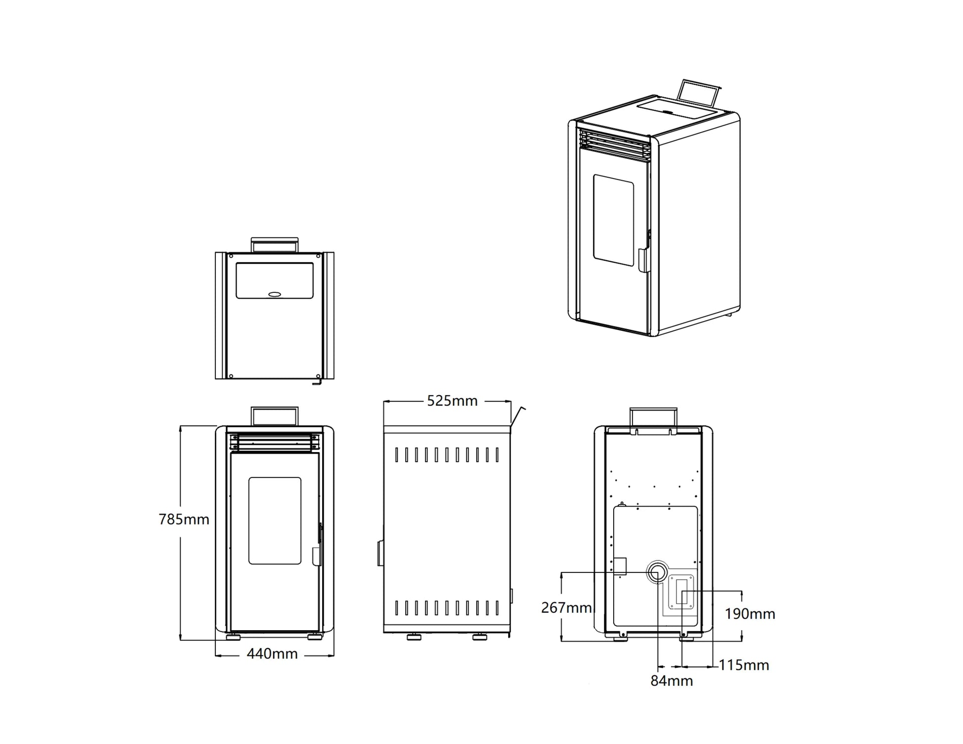 Poêle à granulés - 6kW - pour 40-60 m² - 5 niveaux - minuterie - CR10-2