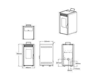 Poêle à granulés - 6kW - pour 40-60 m² - 5 niveaux - minuterie - CR10-2