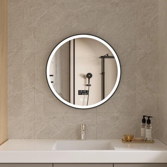 Miroir rond 60 cm cadre noir avec éclairage LED, anti-buée et Wi-Fi