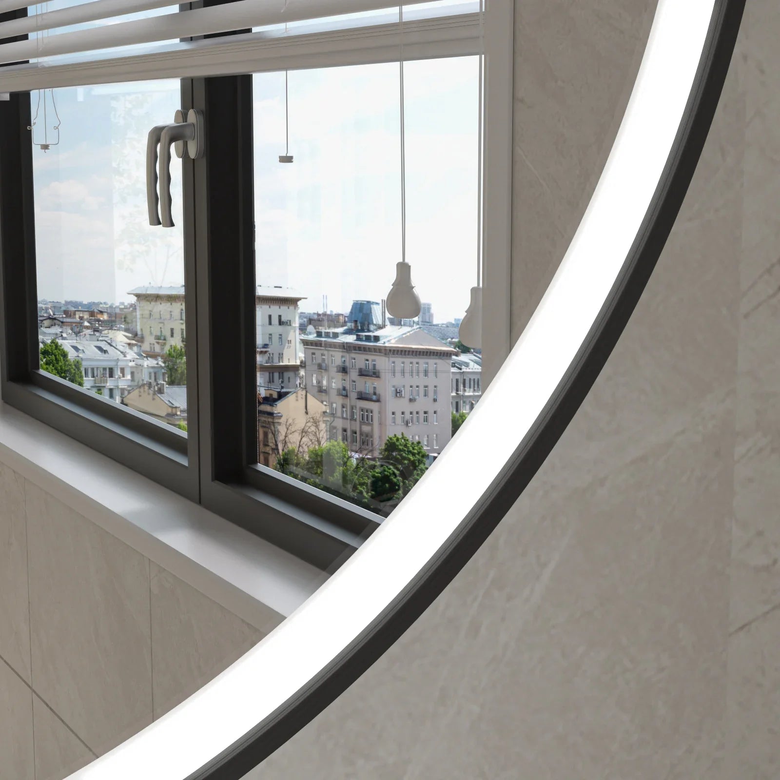 Miroir rond 60 cm cadre noir avec éclairage LED, anti-buée et Wi-Fi