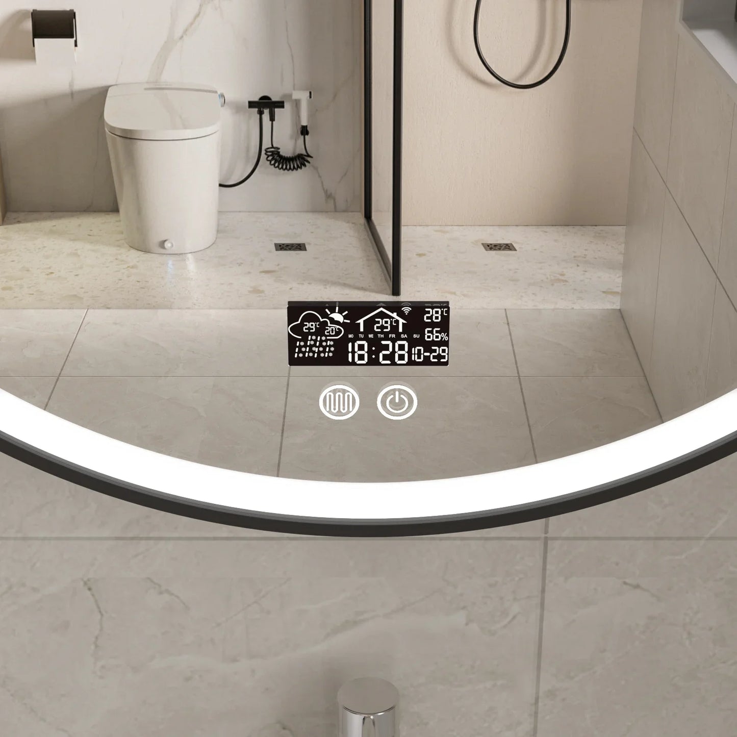 Miroir rond 60 cm cadre noir avec éclairage LED, anti-buée et Wi-Fi