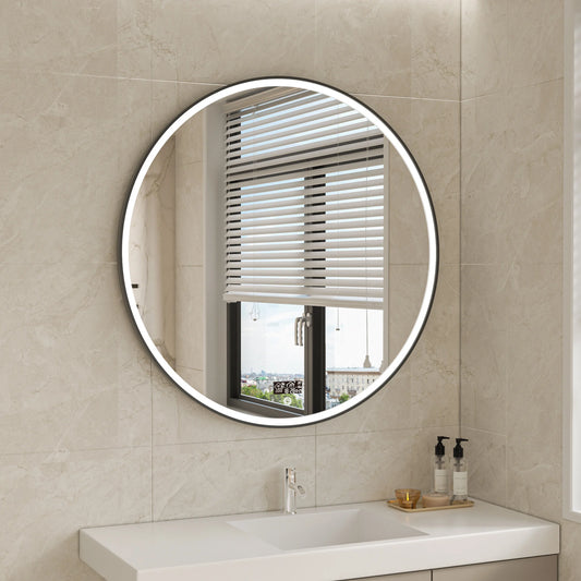 Smart spiegel rond 100cm zwart frame met led verlichting, anti-condens en wifi