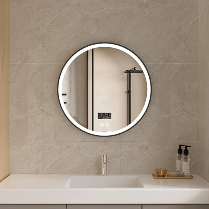 Miroir rond 100cm cadre noir avec éclairage LED, anti-buée et wifi