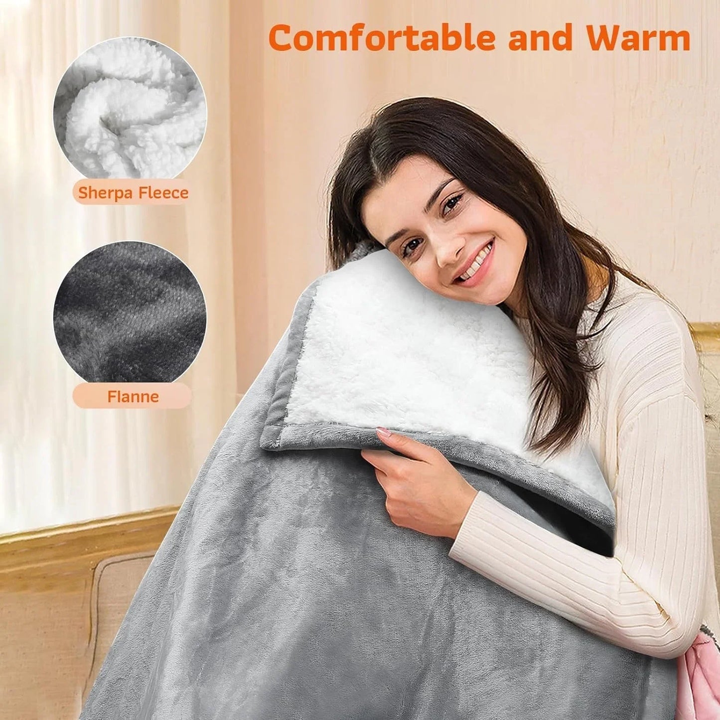 Couverture électrique - Couverture chauffante - 1 personne - 180x150 cm - Polaire - Gris