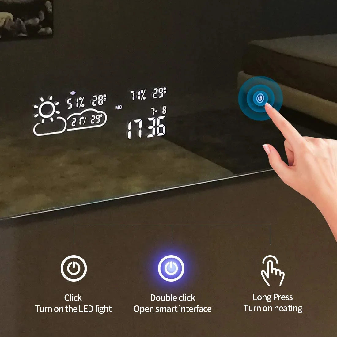 Miroir intelligent avec éclairage LED chauffage infrarouge 60X120 500Watt