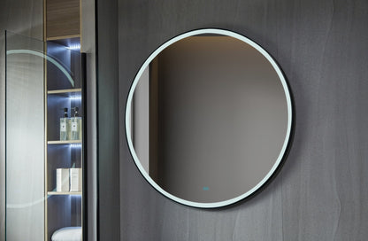 Tweedekans - Spiegel rond 80 cm met zwart frame, led verlichting en anti condens - Default
