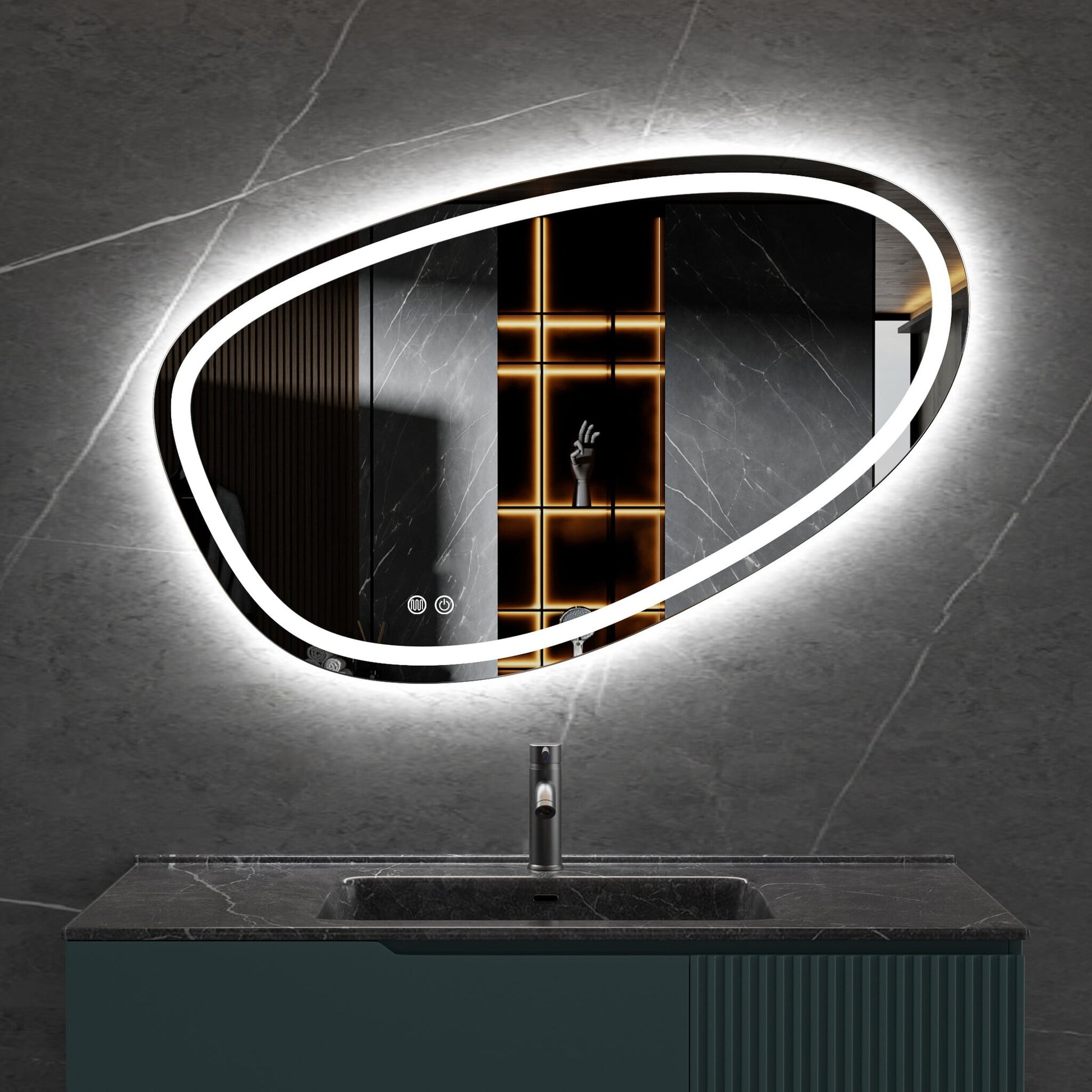 Tweedekans - Spiegel asymmetrisch inbouw led verlichting en anti-condens 100cm breed en 65cm hoog - Default