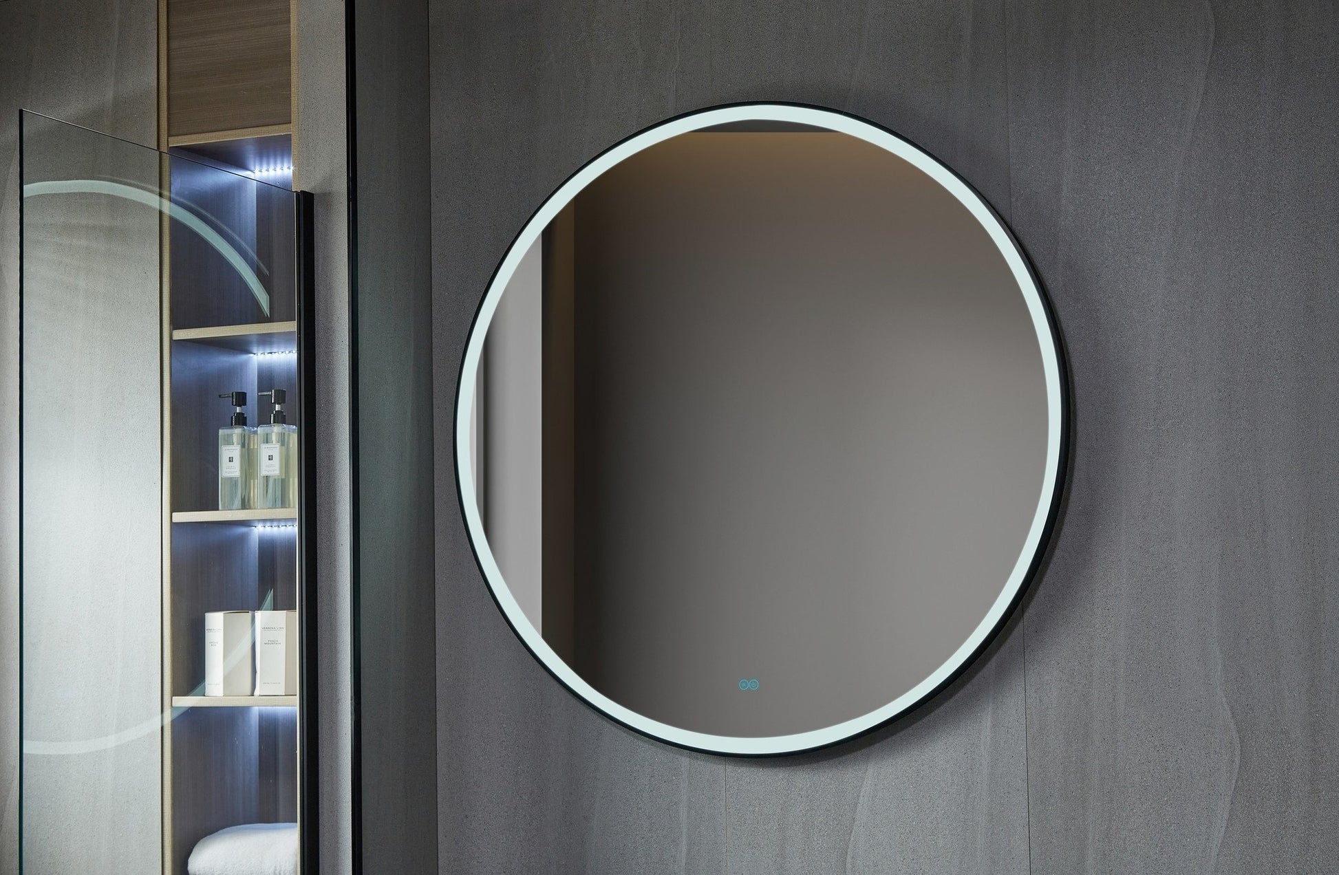 Tweedekans - Spiegel rond 60 cm met zwart frame, led verlichting en anti condens - Default