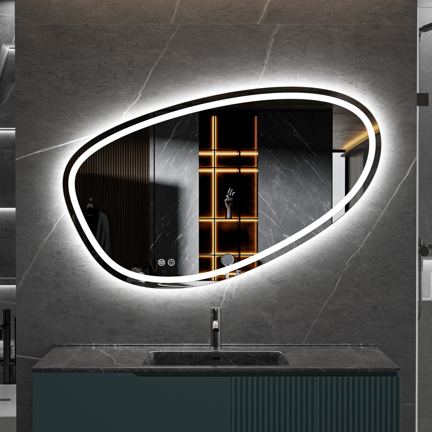 Tweedekans - Spiegel asymmetrisch inbouw led verlichting en anti-condens 120cm breed en 75cm hoog - Default
