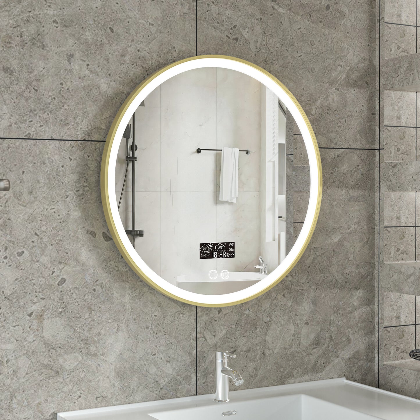 Tweedekans - Smart spiegel rond 60cm gouden frame met led verlichting, anti-condens en wifi - Default