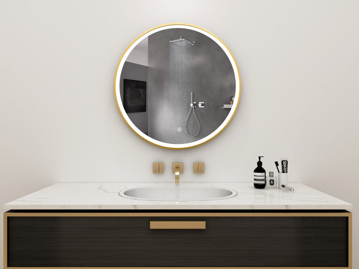 Tweedekans - Spiegel rond 80 cm met gouden frame, led verlichting en anti condens - Default