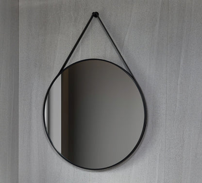 Tweedekans - Spiegel rond 80 cm met trendy riem zwart frame - Default