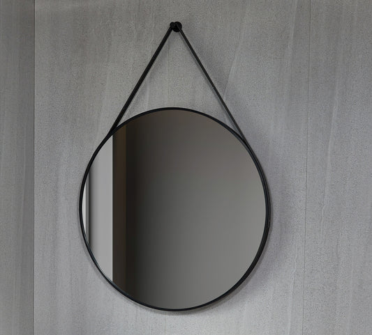 Tweedekans - Spiegel rond 80 cm met trendy riem zwart frame - Default