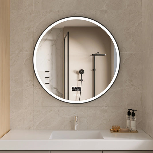 Tweedekans - Smart spiegel rond 80cm zwart frame met led verlichting, anti-condens en wifi - Default