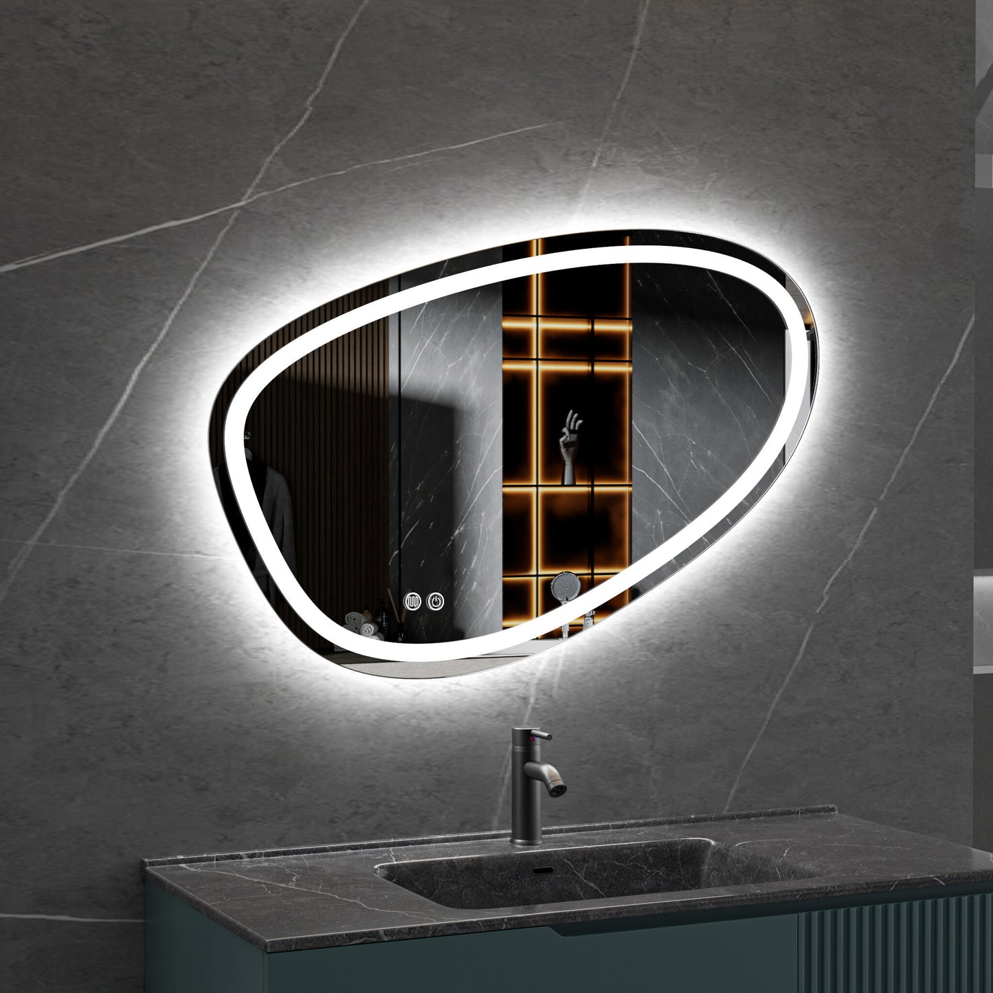 Tweedekans - Spiegel asymmetrisch inbouw led verlichting en anti-condens 90cm breed en 60cm hoog - Default