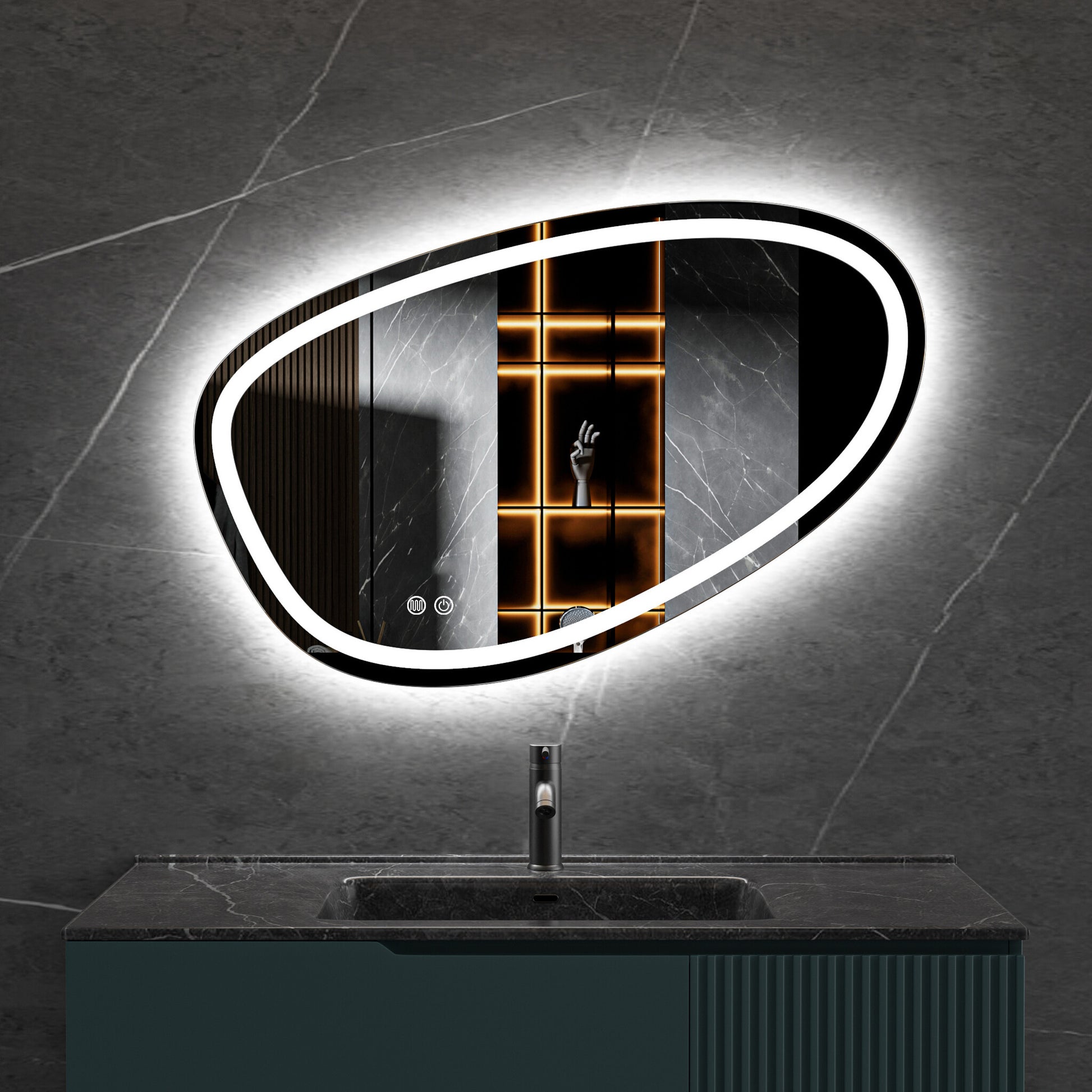 Tweedekans - Spiegel asymmetrisch inbouw led verlichting en anti-condens 90cm breed en 60cm hoog - Default