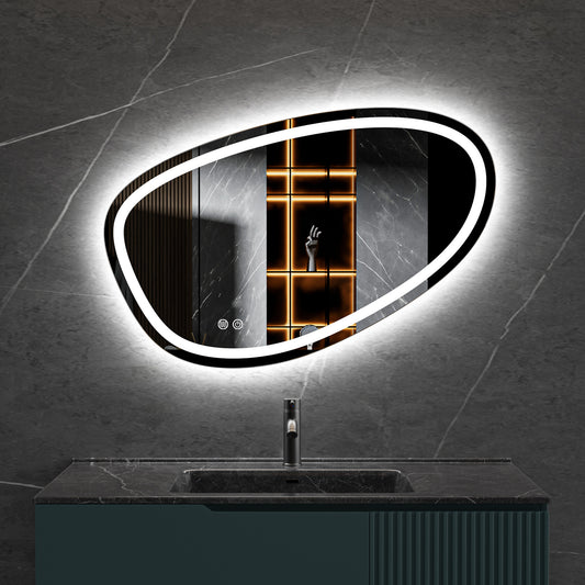 Tweedekans - Spiegel asymmetrisch inbouw led verlichting en anti-condens 90cm breed en 60cm hoog - Default