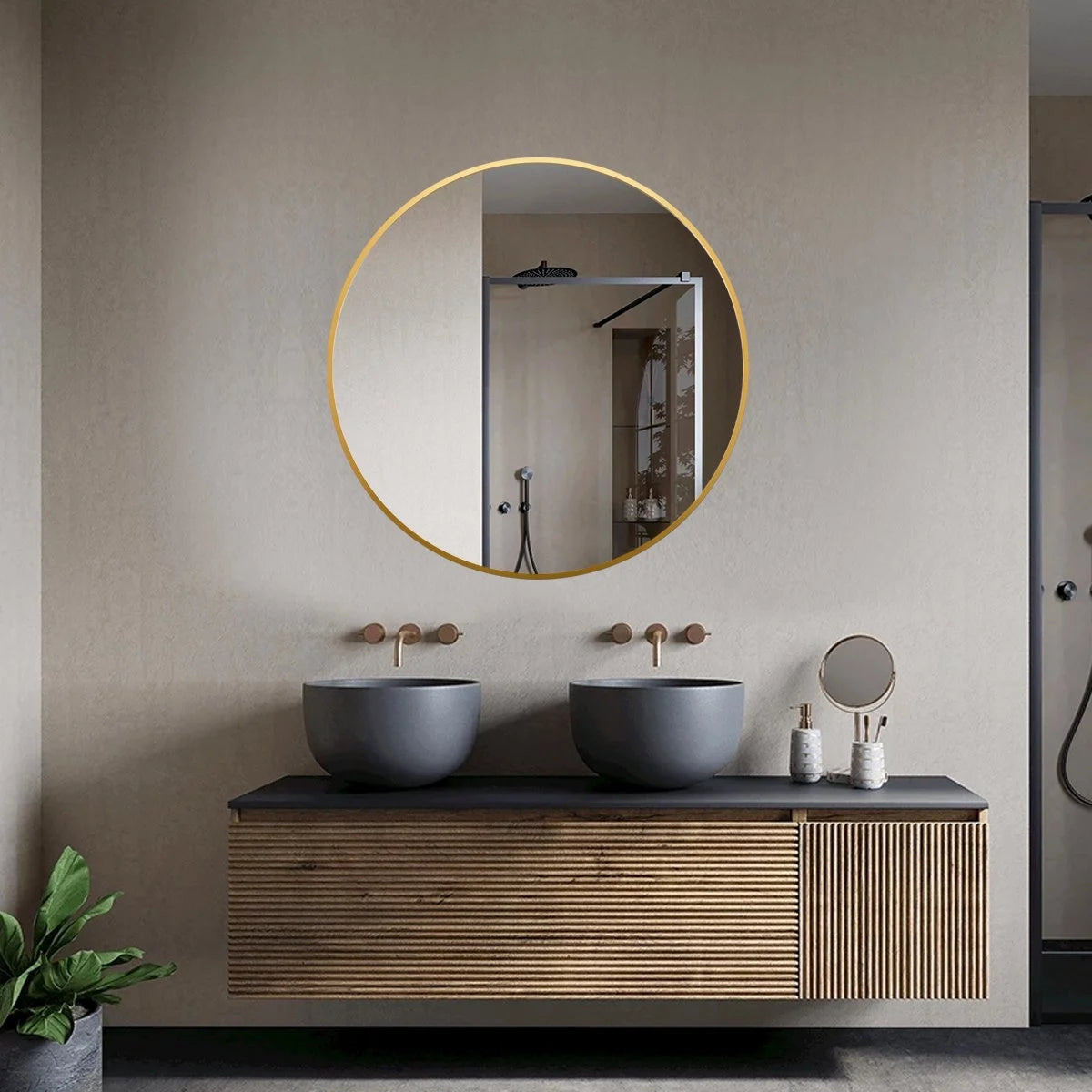 Seconde chance - Miroir rond 100 cm avec cadre en cuivre - Par défaut