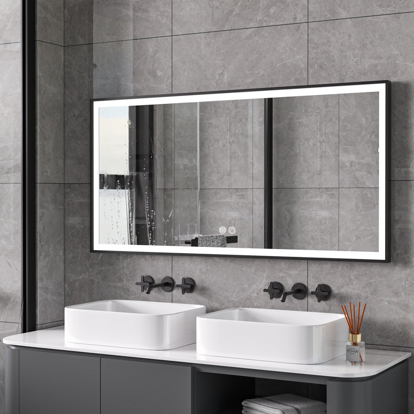 Tweedekans - Spiegel met zwart frame, led, anticondens 75 x 125cm - Default