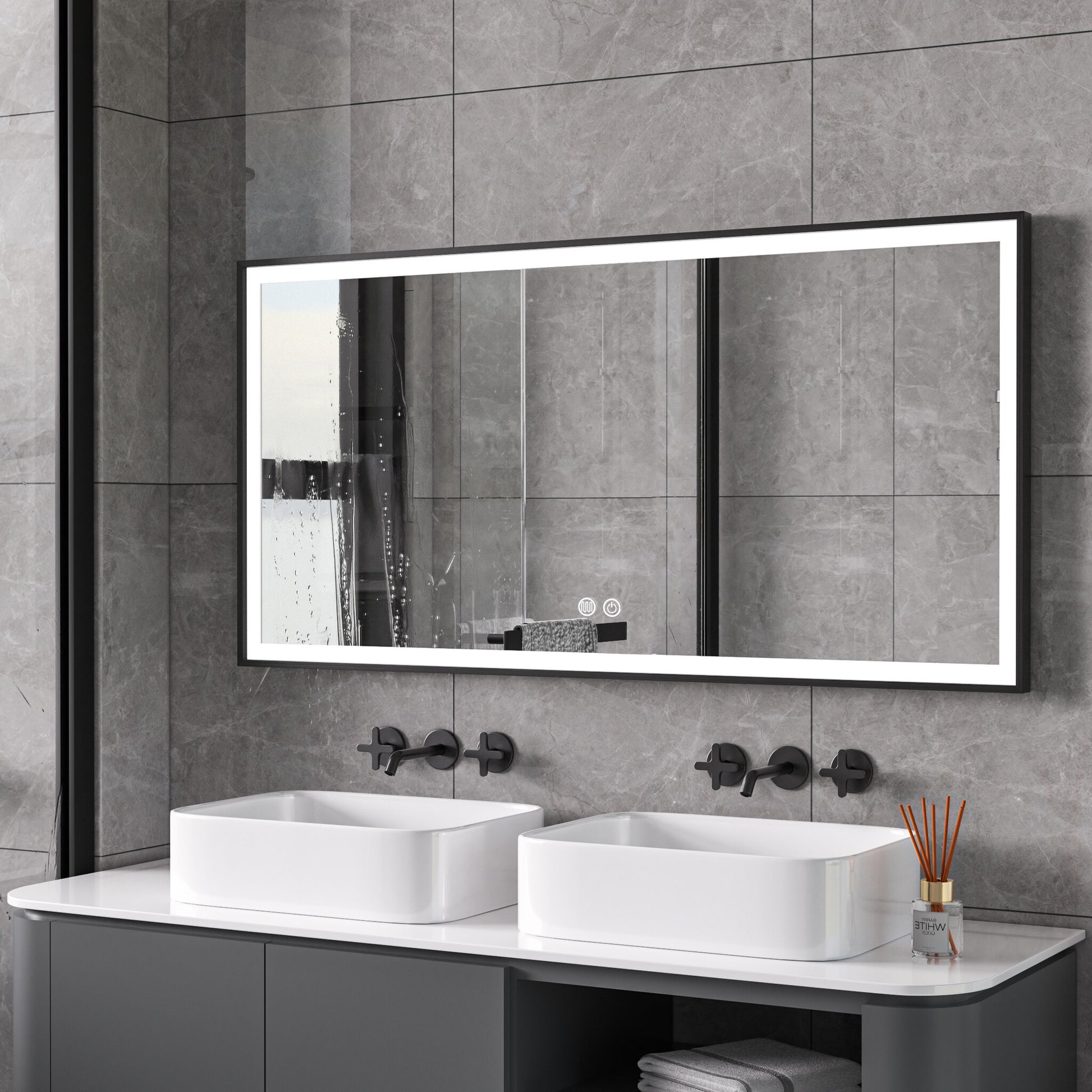 Tweedekans - Spiegel met zwart frame, led, anticondens 75 x 125cm - Default