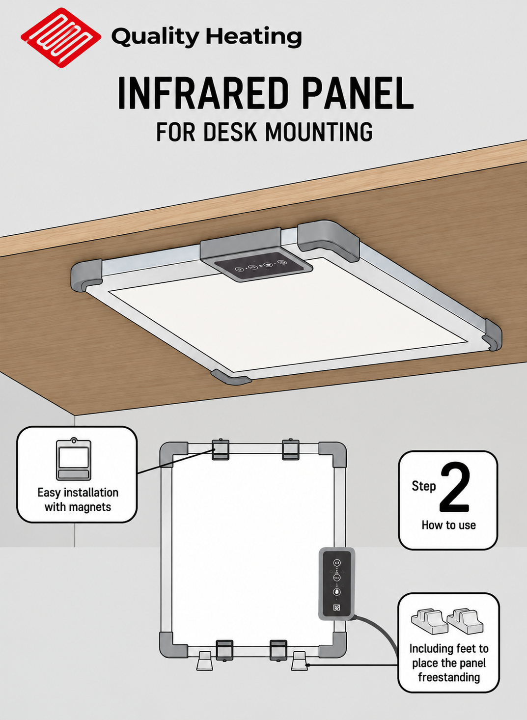 Infrarood verwarming voor bureau - 100 watt - 30 x 50 cm