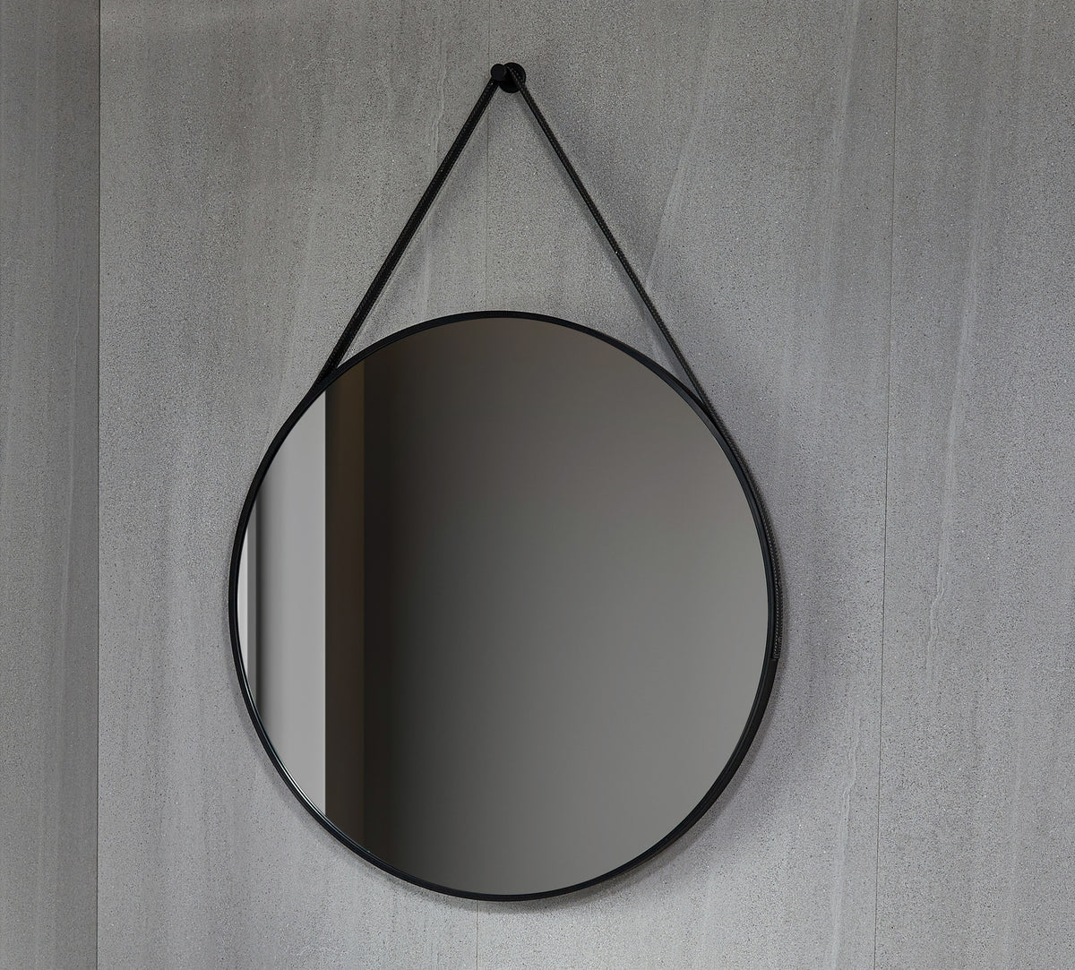 Seconde chance - Spiegel rond 80 cm met trendy riem zwart frame - Default