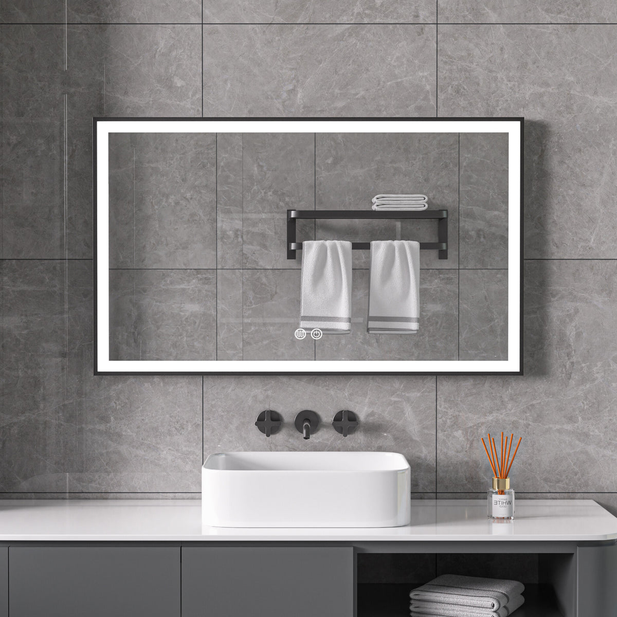 Tweedekans - Spiegel met zwart frame, led, anticondens 60 x 100 cm - Default