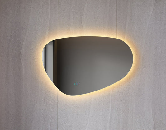 Spiegel asymmetrisch organische led verlichting en anti-condens 140 cm breed en 75 cm hoog