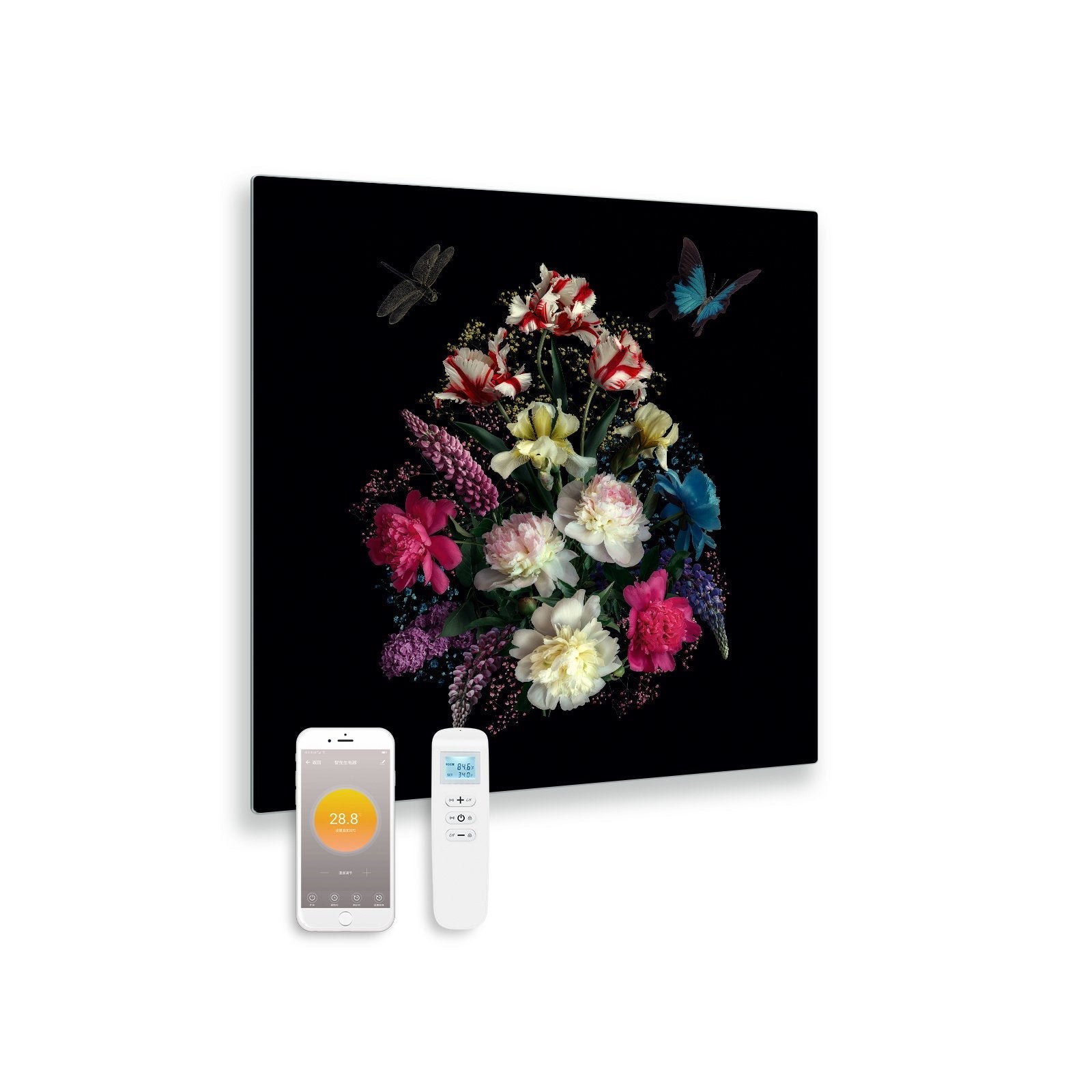 Panneau infrarouge en verre imprimé avec Wi-Fi et télécommande bouquet 79x59 450Watt