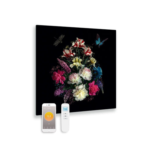 Panneau infrarouge en verre imprimé avec Wi-Fi et télécommande bouquet 79x59 450Watt