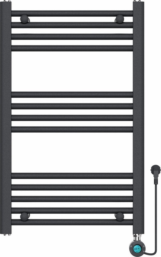 Handdoekradiator Elektrisch met Digitale Thermostaat - Radiator Badkamer - 800 × 500 mm - Mat zwart - 300 Watt